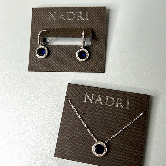 Nadri Round Cut Cubic Zirconia Pendant Necklace & Earring Set In Blue Nwt